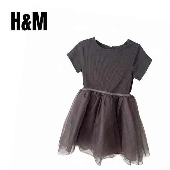 100 H&M Charcoal Gray Tulle Kids Dress - Picture 1 of 3